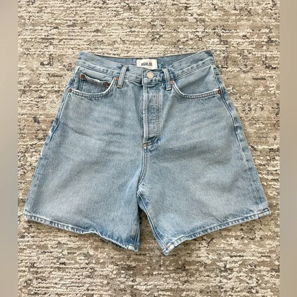 AGOLDE Dame High Waist Mid Length Relaxed Baggy Denim Shorts Size 25 - Picture 2 of 10